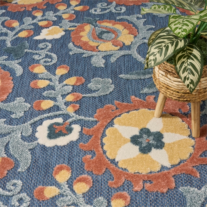 Nourison Home Aloha 5' x 8' Fabric Blue Rose Area Rug