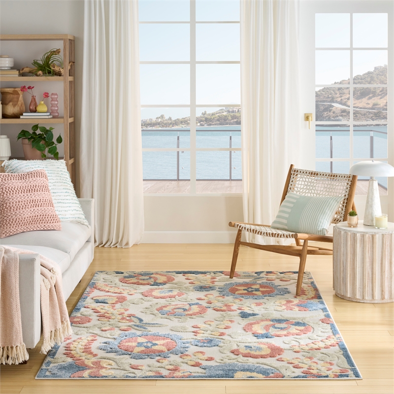 Nourison Home Aloha 5' x 8' Fabric Grey Multicolor Area Rug