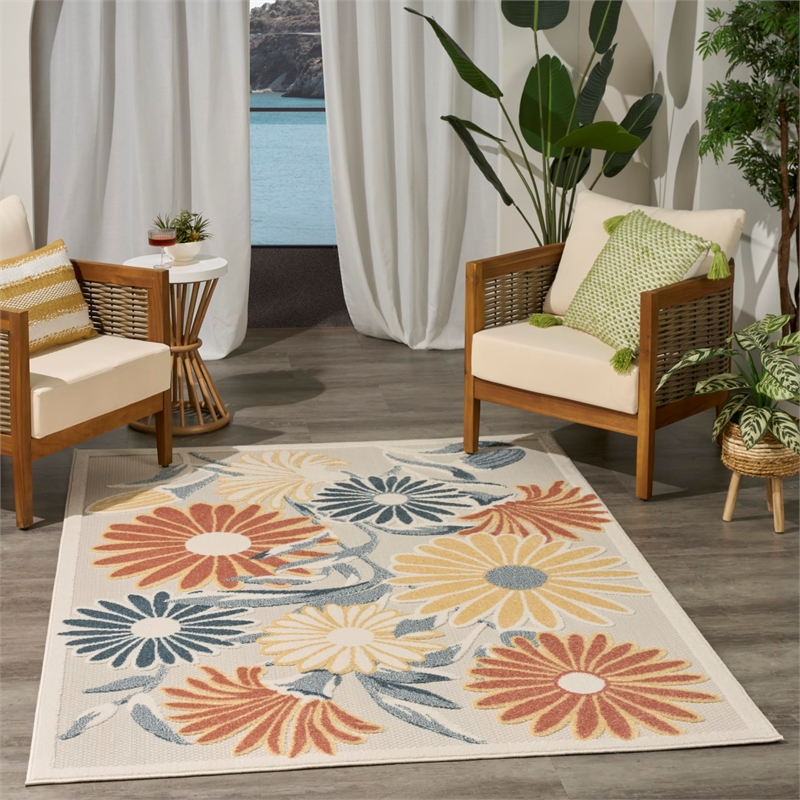 Nourison Home Aloha 5' x 8' Fabric Ivory Rose Area Rug