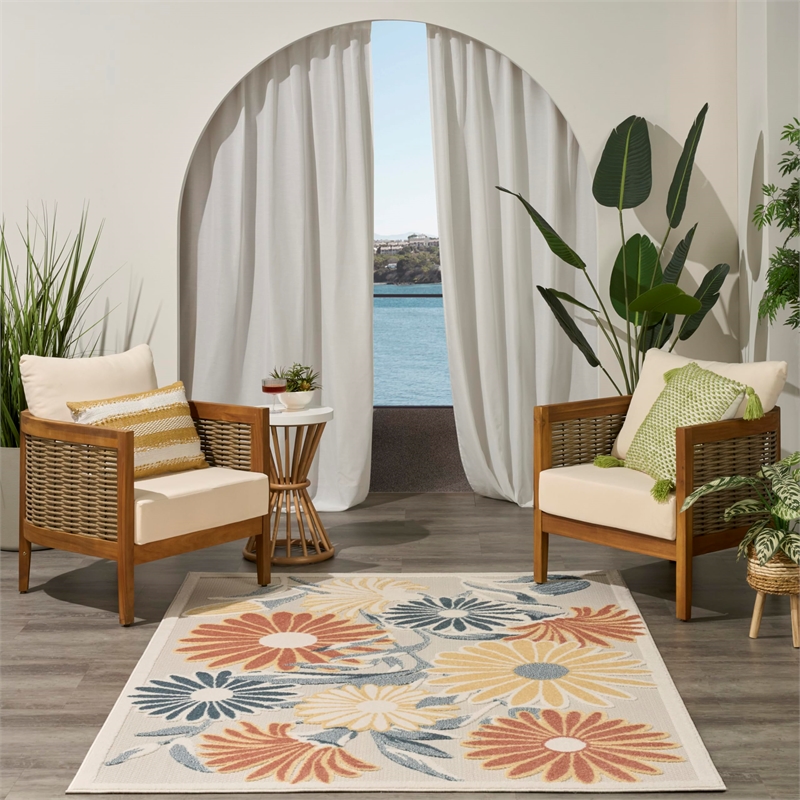 Nourison Home Aloha 5' x 8' Fabric Ivory Rose Area Rug