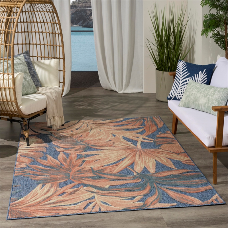Nourison Home Aloha 5' x 8' Fabric Blue Rose Area Rug