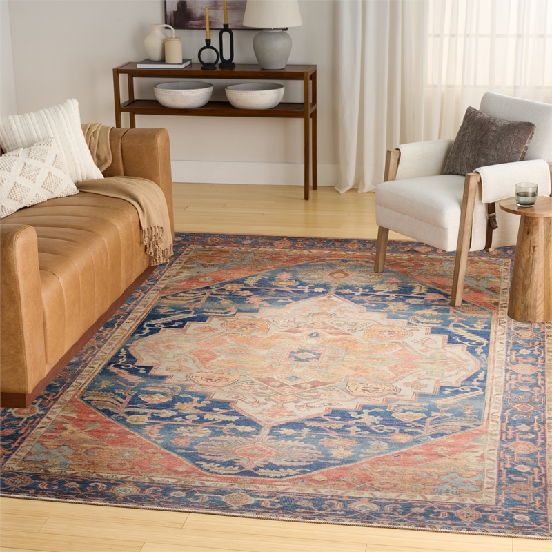 Nourison Home Vintage Washables 10' x 13' Polyester Blue Coral Area Rug