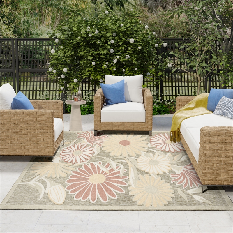 Nourison Home Aloha 9' x 12' Fabric Sage Rose Area Rug