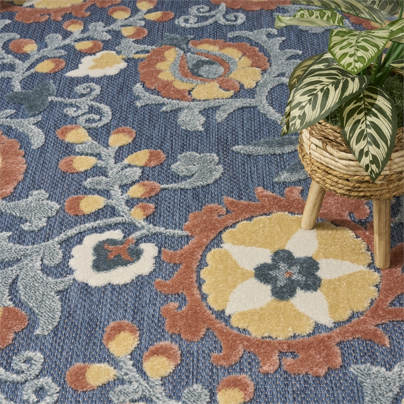 Nourison Home Aloha 8' x 11' Fabric Blue Rose Area Rug