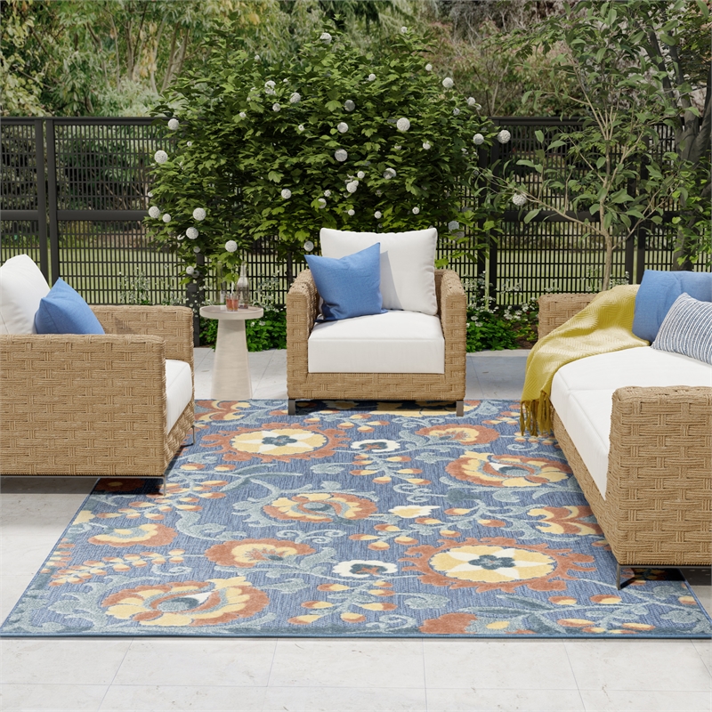 Nourison Home Aloha 8' x 11' Fabric Blue Rose Area Rug