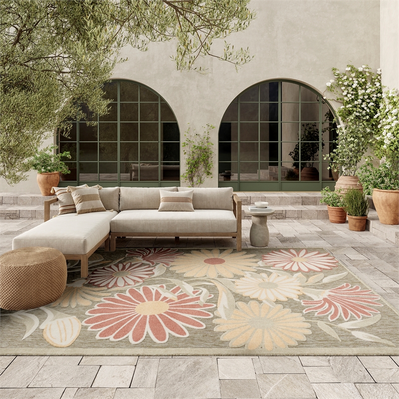 Nourison Home Aloha 8' x 11' Fabric Sage Rose Area Rug