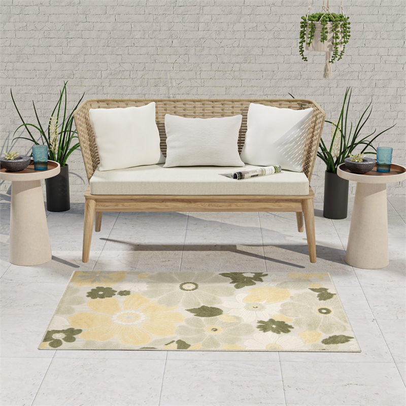 Nourison Home Aloha 3' x 4' Fabric Ivory Green Area Rug