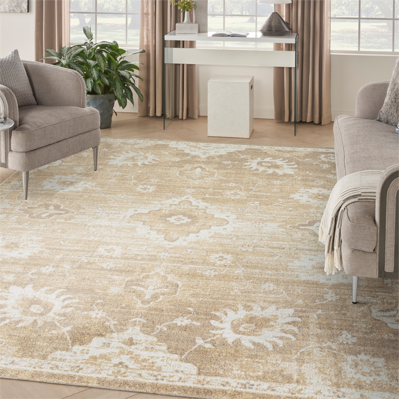 Nourison Home Astra Machine Washable 8' x 10' Polyester Ivory Gold Area Rug