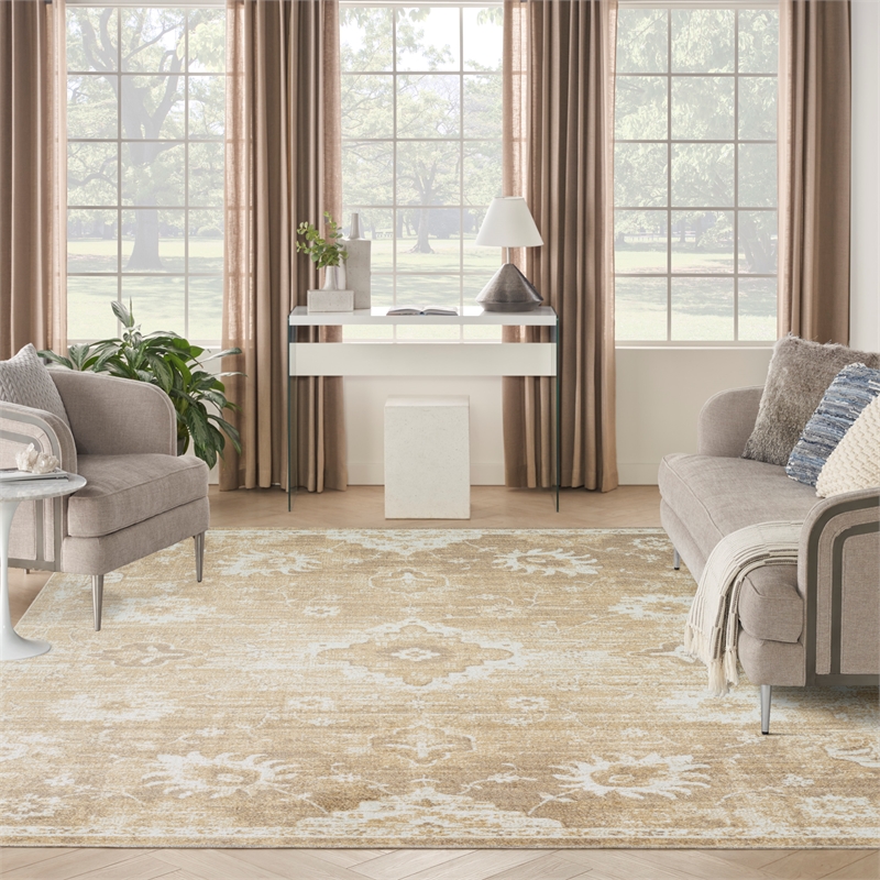 Nourison Home Astra Machine Washable 8' x 10' Polyester Ivory Gold Area Rug