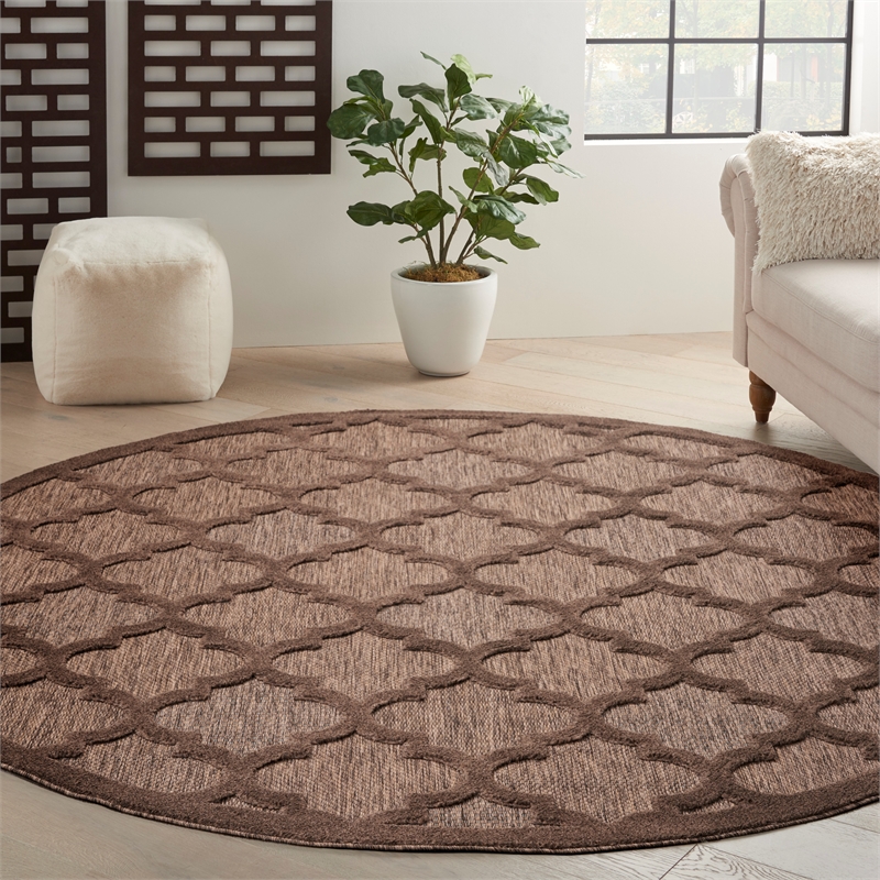 Nourison Home Nourison Easy Care 6' x Round Fabric Brown Area Rug