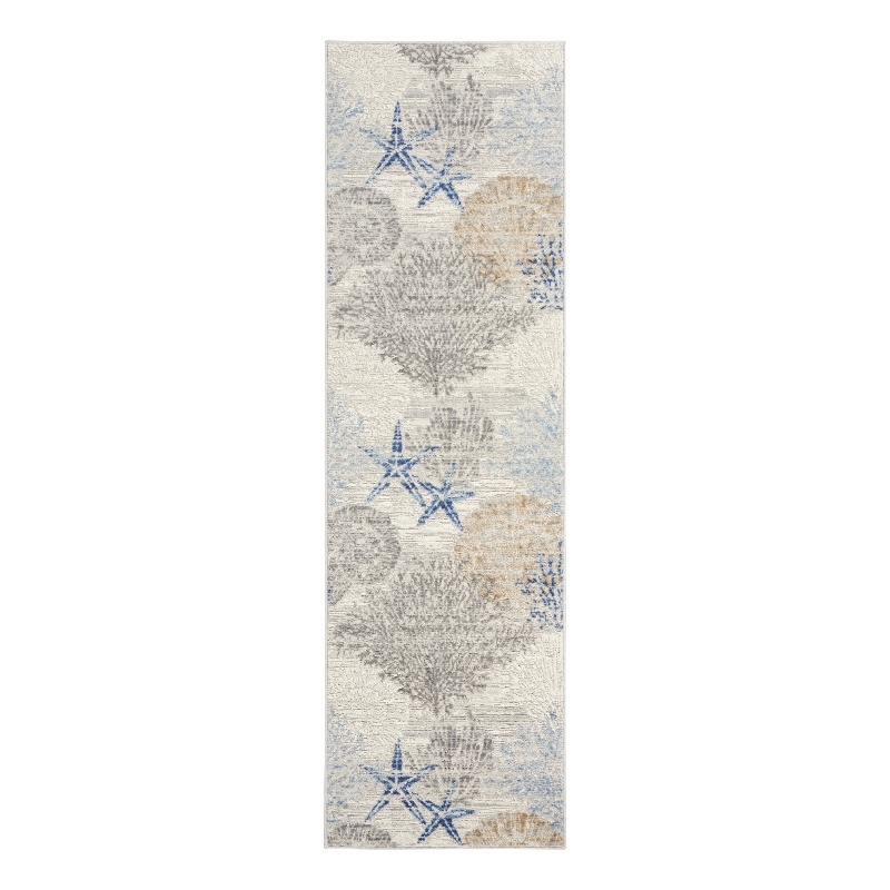 Nourison Home Pompeii 6' Runner Fabric Ivory Grey Blue Area Rug