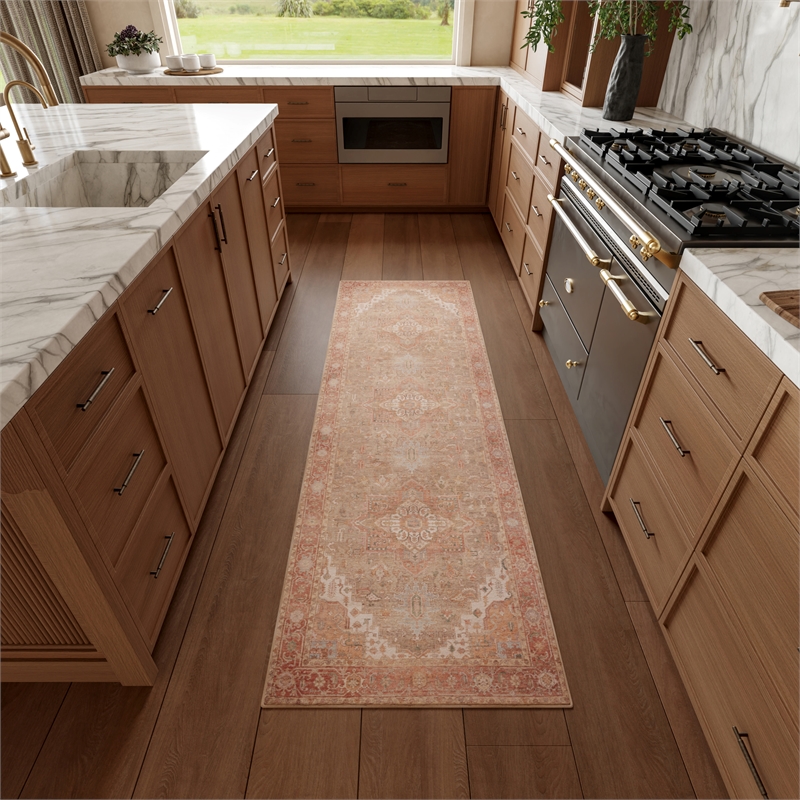 Nourison Home Vintage Washables 6' Runner Polyester Coral Taupe Area Rug