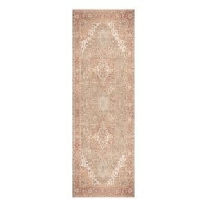 Nourison Home Vintage Washables 6' Runner Polyester Coral Taupe Area Rug