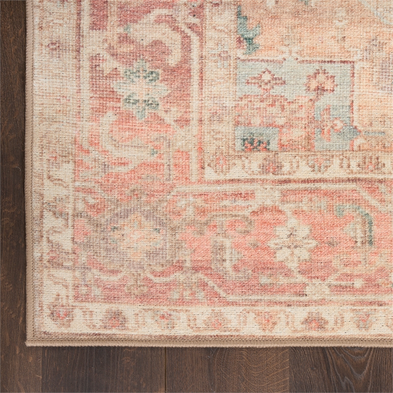 Nourison Home Vintage Washables 8' Runner Polyester Coral Taupe Area Rug