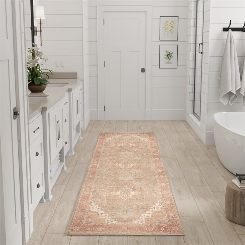 Nourison Home Vintage Washables 8' Runner Polyester Coral Taupe Area Rug