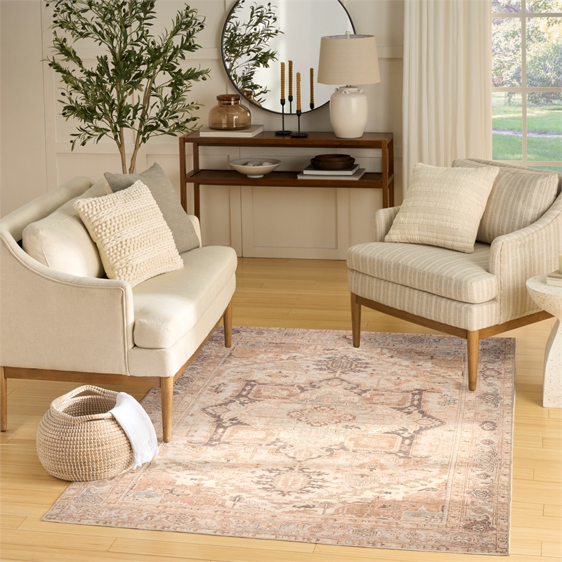 Nourison Home Vintage Washables 4' x 6' PolyesterCoral Mint Area Rug