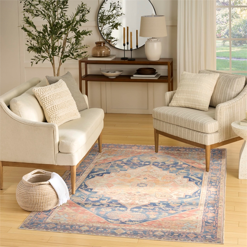 Nourison Home Vintage Washables 4' x 6' Polyester Blue Coral Area Rug
