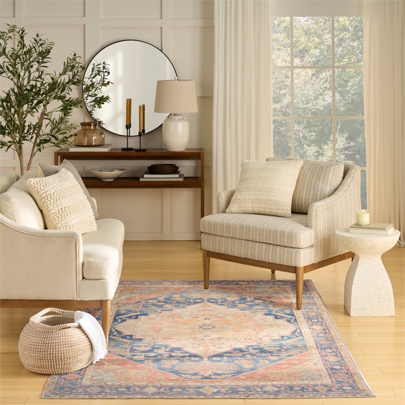 Nourison Home Vintage Washables 4' x 6' Polyester Blue Coral Area Rug