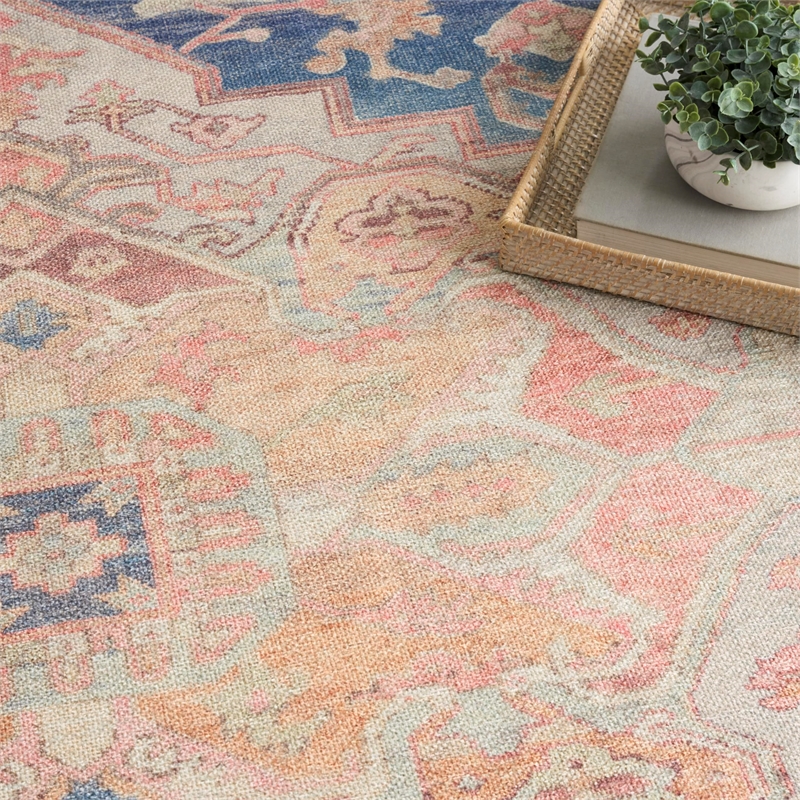 Nourison Home Vintage Washables 4' x 6' Polyester Blue Coral Area Rug