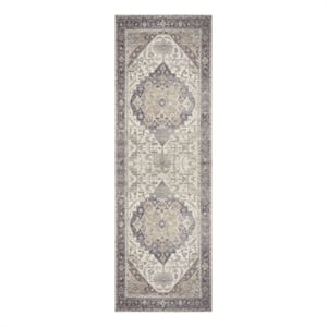 Nourison Home Vintage Washables 6' Runner Polyester Ivory Purple Area Rug