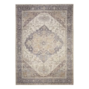 Nourison Home Vintage Washables 5' x 7' Polyester Ivory Purple Area Rug