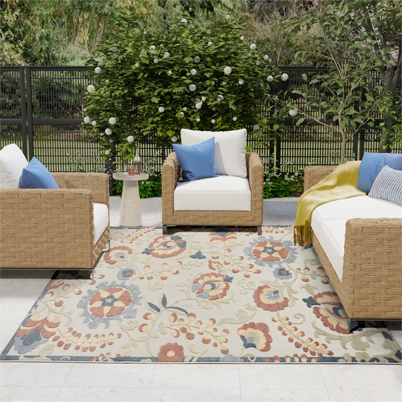 Nourison Home Aloha 9' x 12' Fabric Grey Multicolor Area Rug