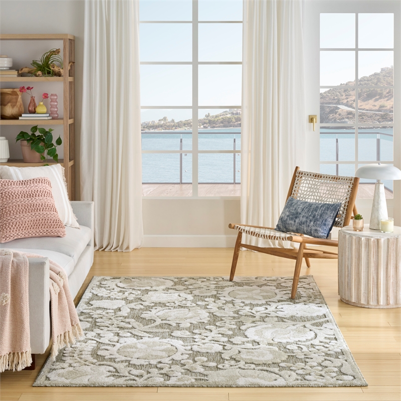 Nourison Home Aloha 5' x 8' Fabric Ivory Sage Area Rug