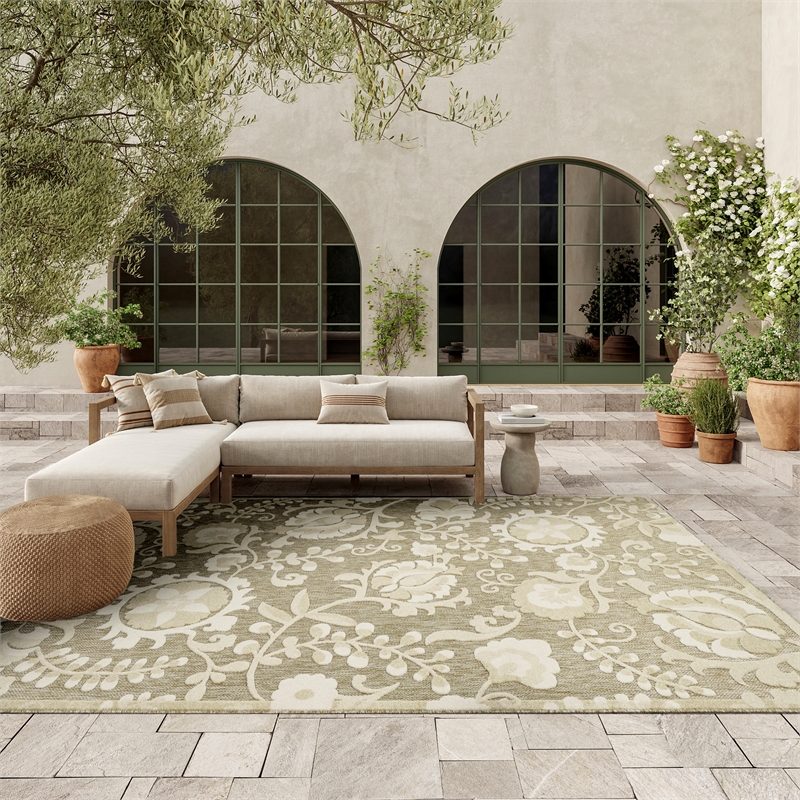 Nourison Home Aloha 8' x 11' Fabric Ivory Sage Area Rug