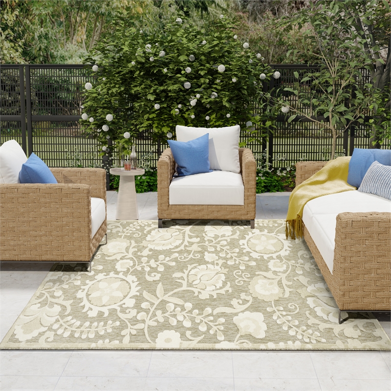 Nourison Home Aloha 8' x 11' Fabric Ivory Sage Area Rug
