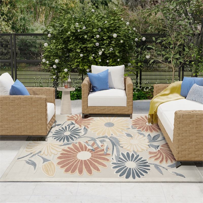 Nourison Home Aloha 9' x 12' Fabric Ivory Rose Area Rug