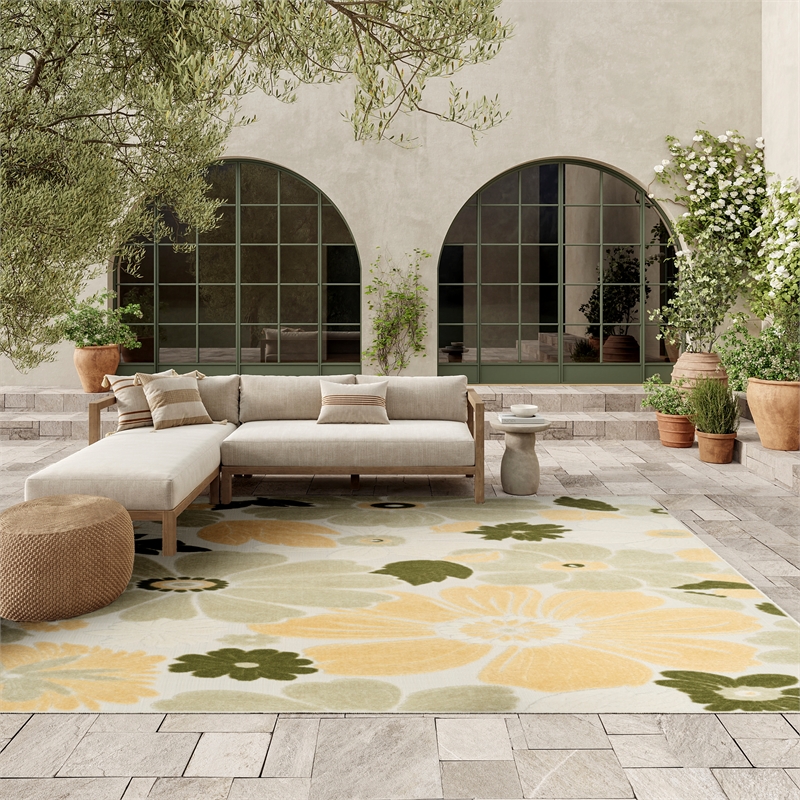 Nourison Home Aloha 9' x 12' Fabric Ivory Green Area Rug