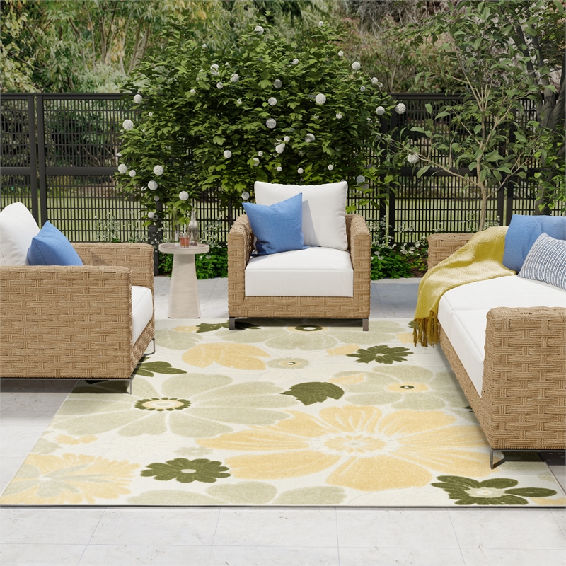Nourison Home Aloha 9' x 12' Fabric Ivory Green Area Rug