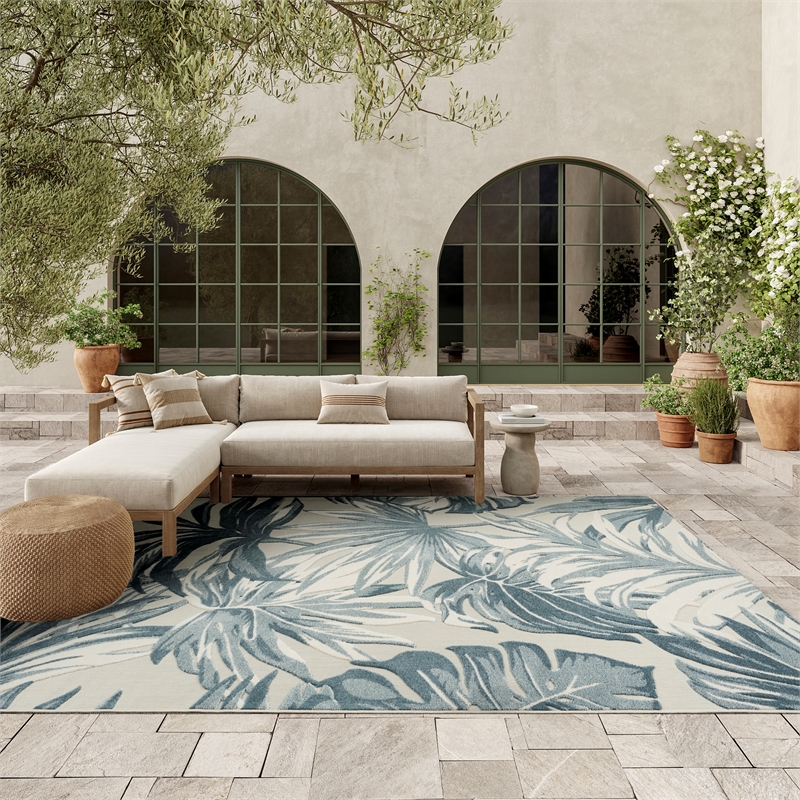 Nourison Home Aloha 8' x 11' Fabric Ivory Blue Area Rug