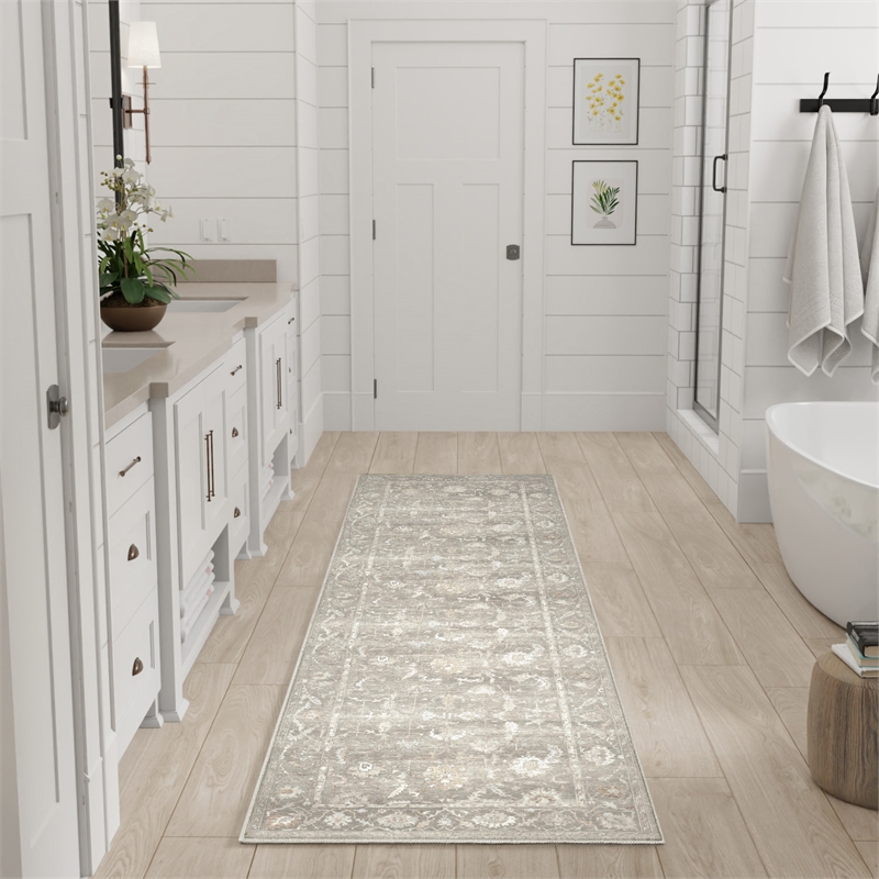 Nourison Home Vintage Washables 8' Runner Polyester Grey Area Rug