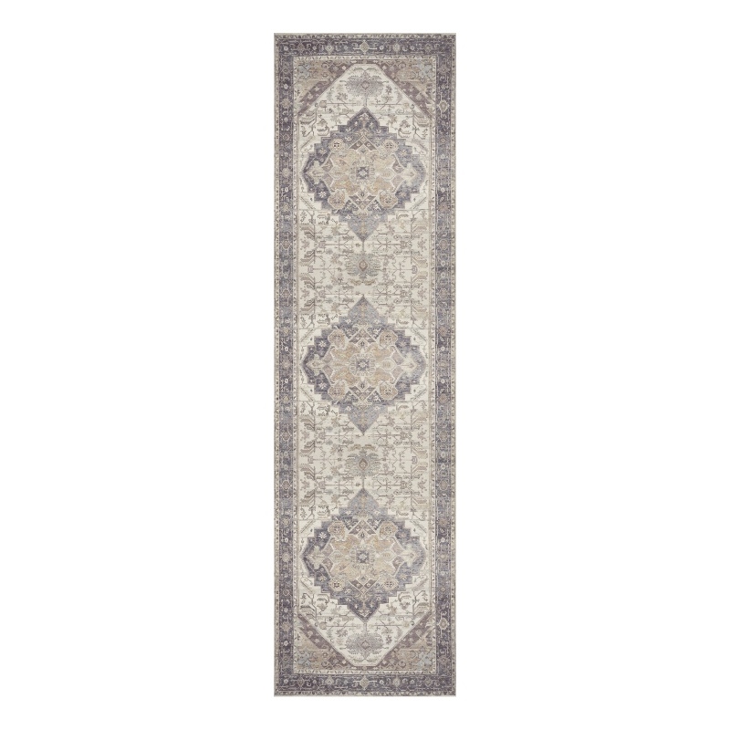 Nourison Home Vintage Washables 8' Runner Polyester Ivory Purple Area Rug