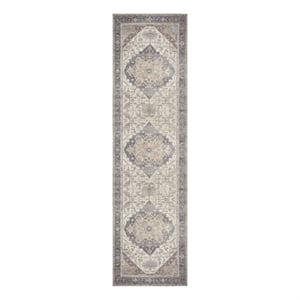 Nourison Home Vintage Washables 8' Runner Polyester Ivory Purple Area Rug