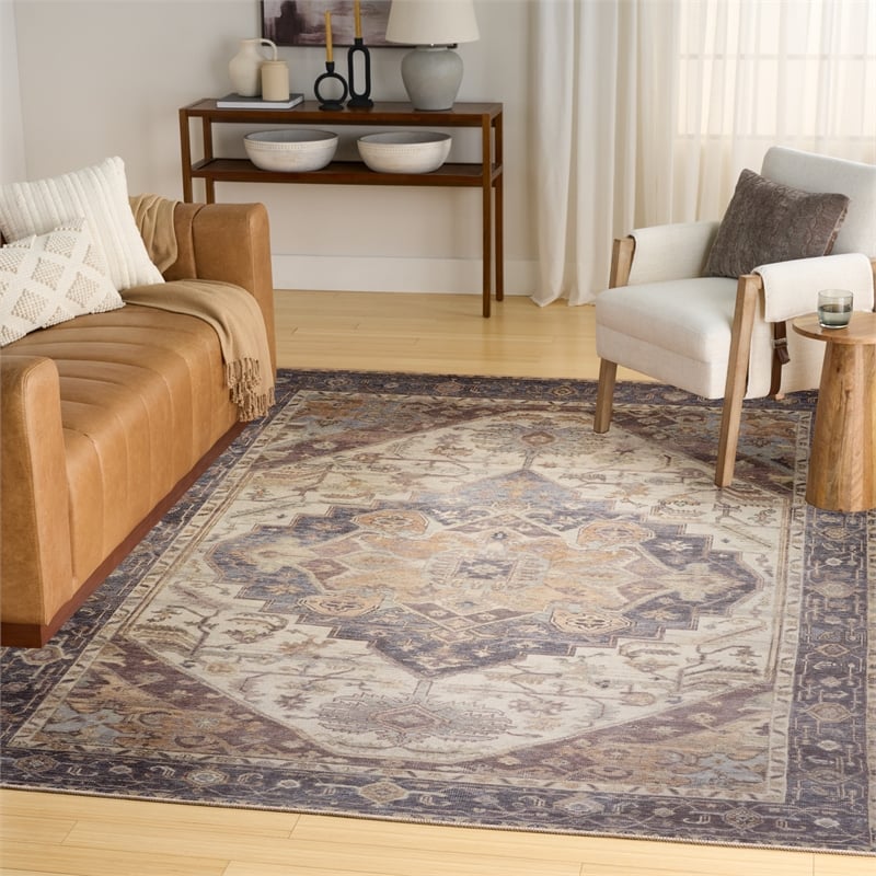 Nourison Home Vintage Washables 8' x 10' Polyester Ivory Purple Area Rug