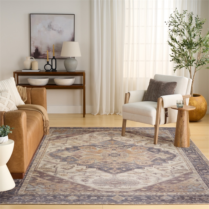 Nourison Home Vintage Washables 8' x 10' Polyester Ivory Purple Area Rug