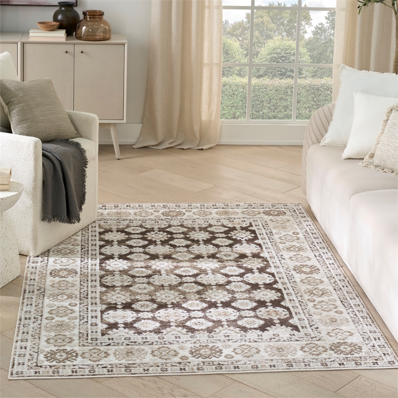 nourison home dekor 4' x 6' polyester ivory brown area rug
