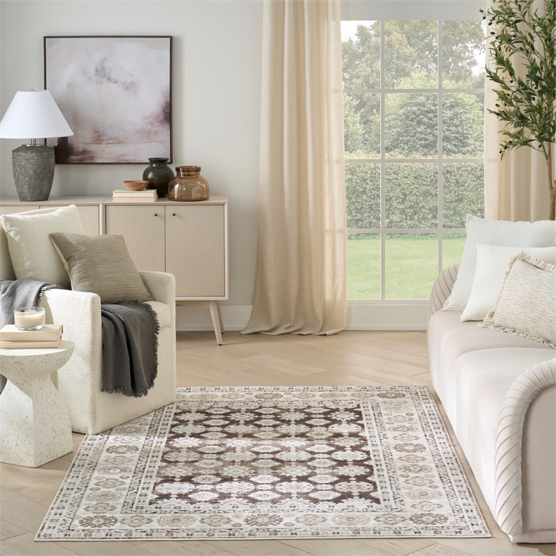 nourison home dekor 4' x 6' polyester ivory brown area rug
