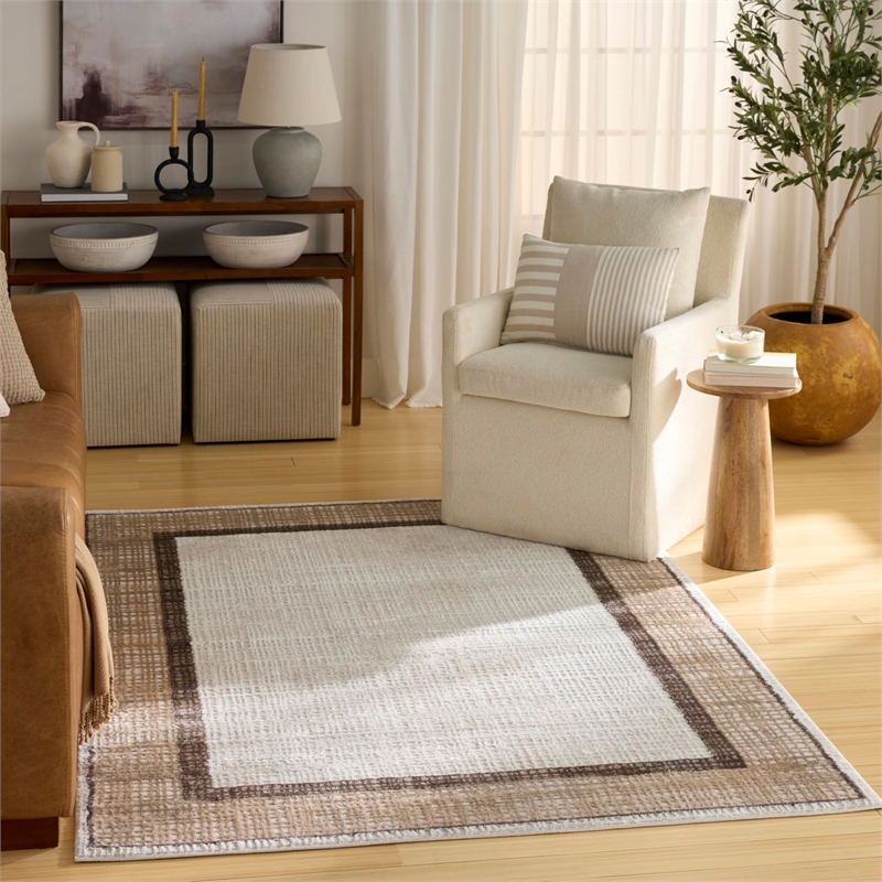 Nourison Home Dekor 4' x 6' Polyester Ivory Brown Area Rug