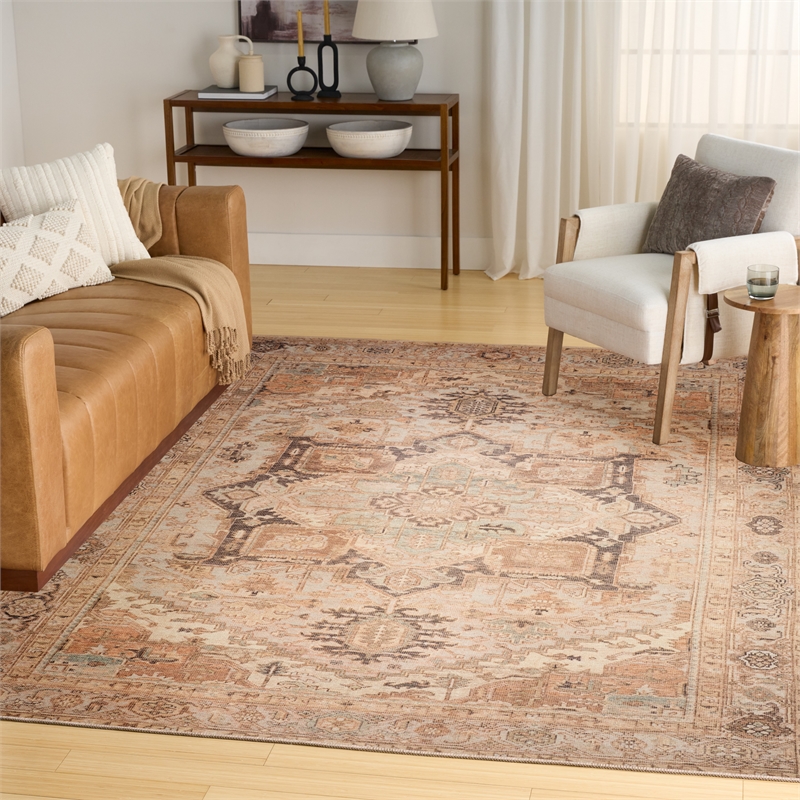 Nourison Home Vintage Washables 9' x 12' Polyester Coral Mint Area Rug