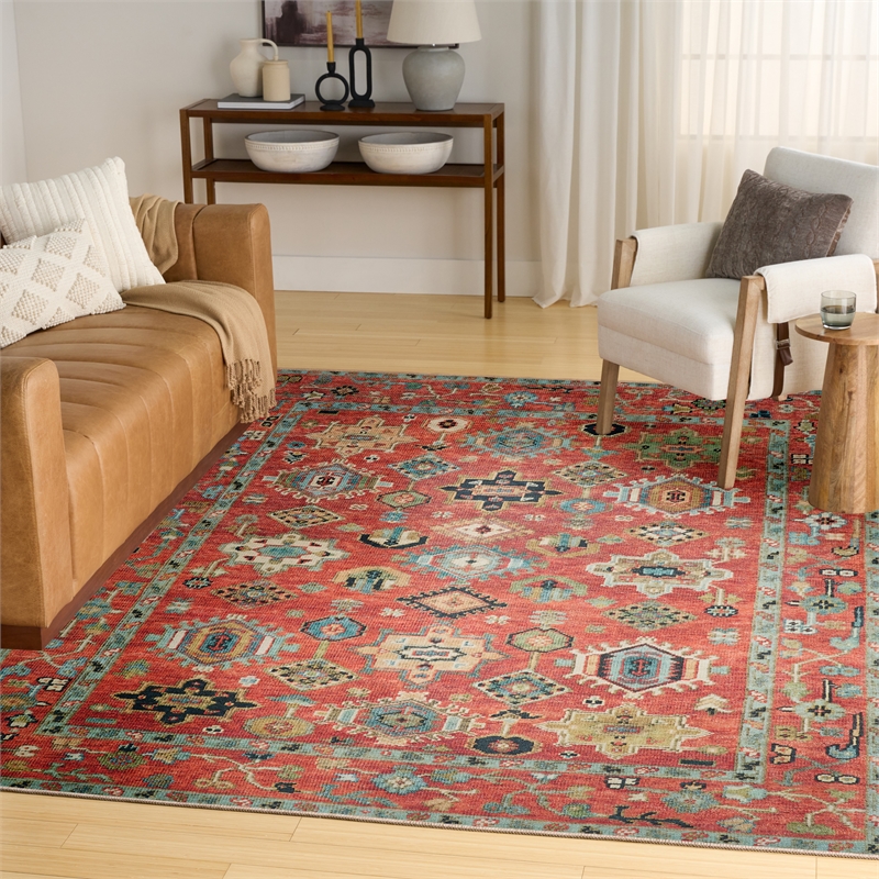 Nourison Home Vintage Washables 9' x 12' Polyester Rust Multicolor Area Rug