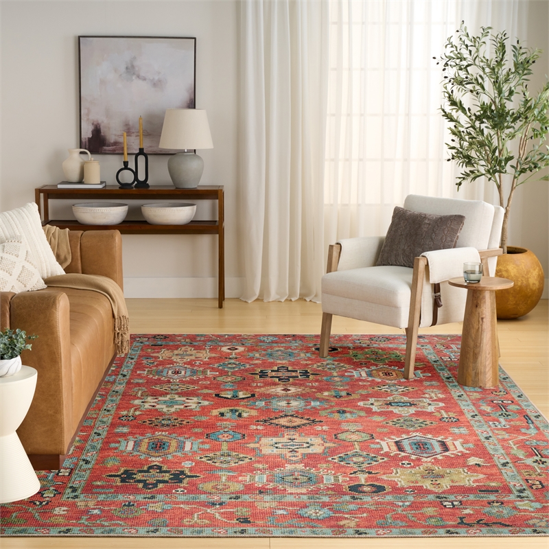 Nourison Home Vintage Washables 9' x 12' Polyester Rust Multicolor Area Rug