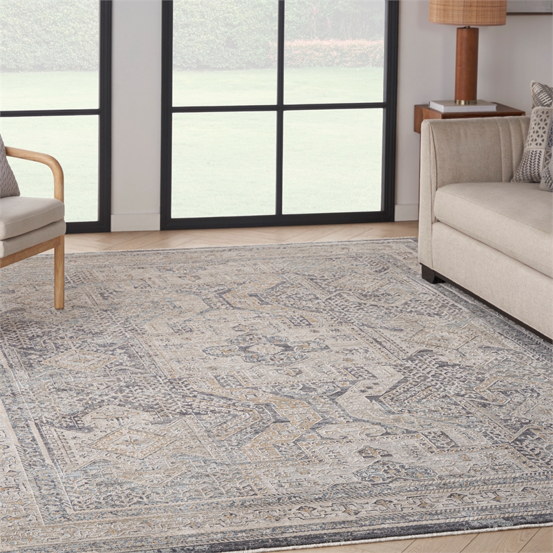 Nourison Nyle 9' x 11' Fabric Ivory Charcoal Area Rug