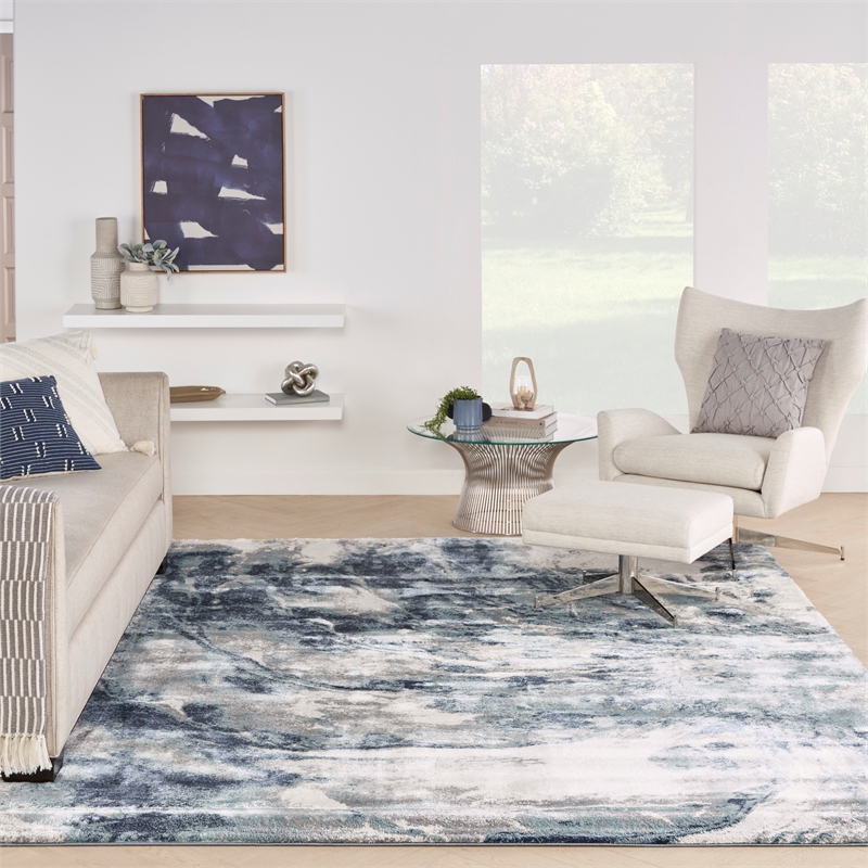 Nourison American Manor 9' x 12' Fabric Blue Ivory Area Rug