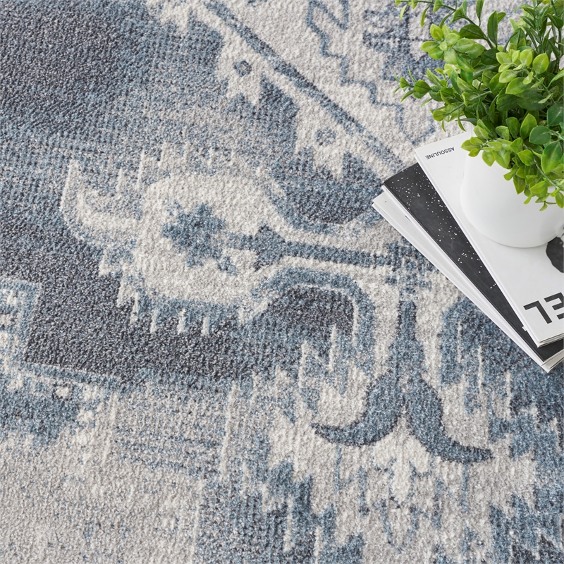 Nourison Home Astra Machine Washable 6' x 9' Polyester Blue Ivory Area Rug