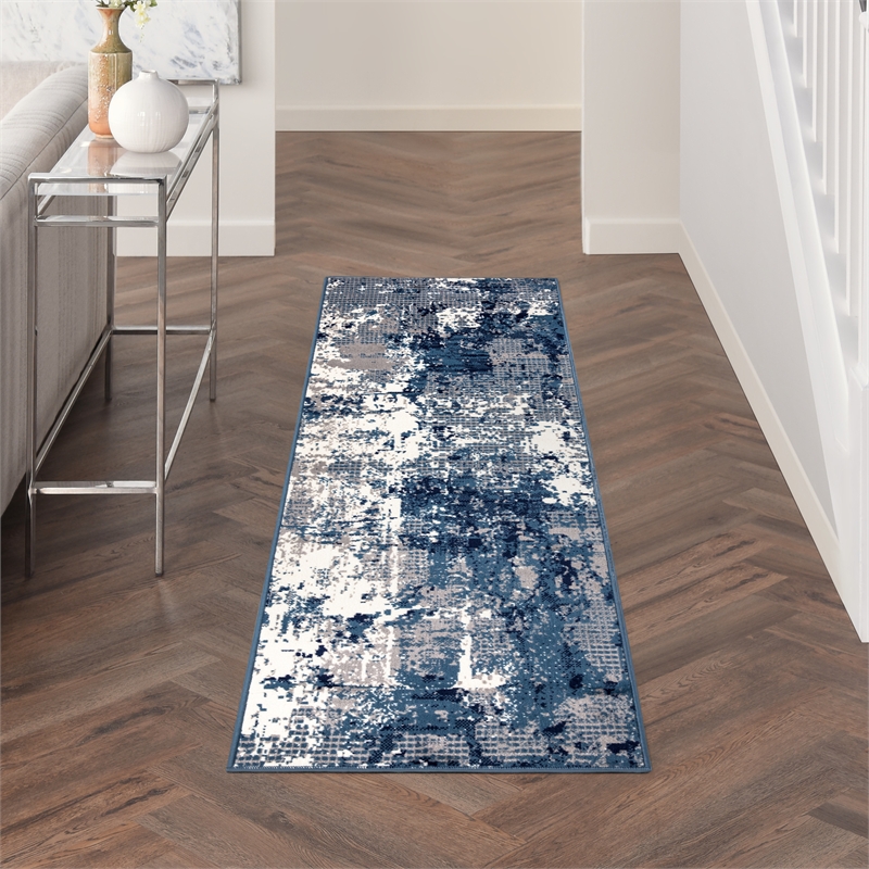 Nourison Home Grafix 10' Runner Fabric Navy Blue Area Rug