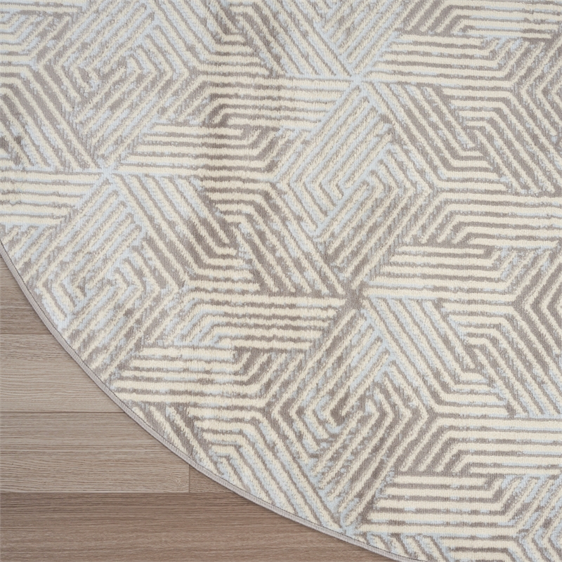 Nourison Home Grafix 4' x Round Fabric Grey Area Rug