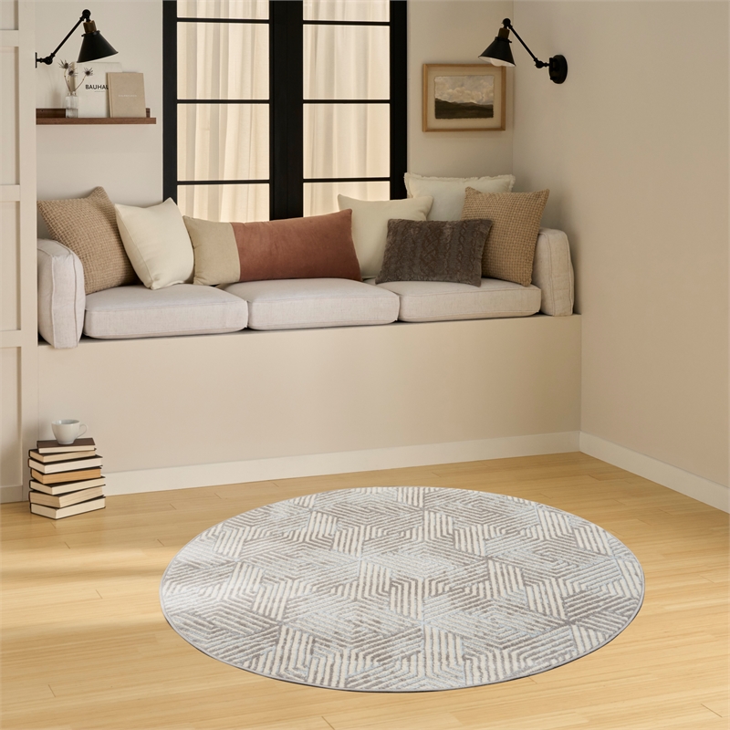 Nourison Home Grafix 4' x Round Fabric Grey Area Rug